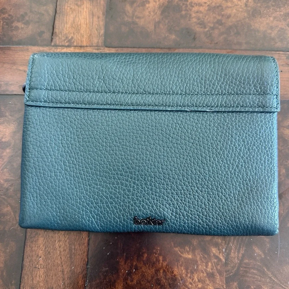 Botkier Handbag‎ Clutch Bag 7.5 Inch Green Teal Pebbled Leather No Chain Strap